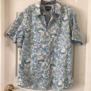 Cremieux Mens XL Teal Blue Paisley Short Sleeve